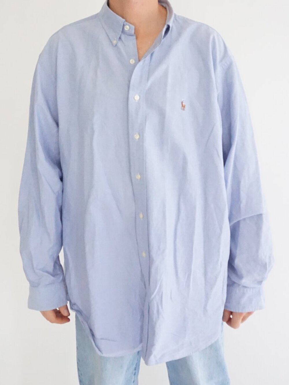 Ralph Lauren Powder Blue Pony Logo Button Down Classic Yarmouth Cotton Oxford XL